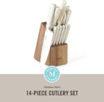 MARTHA STEWART Eastwalk 14 Piece High Carbon Stainless Steel Cutlery Kitchen Knife Block Set w/ABS Triple Riveted Forged Handle Acacia Wood Block - Linen White - Image 3