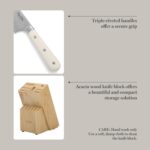 MARTHA STEWART Eastwalk 14 Piece High Carbon Stainless Steel Cutlery Kitchen Knife Block Set w/ABS Triple Riveted Forged Handle Acacia Wood Block - Linen White - Image 6