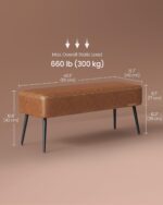 VASAGLE EKHO Collection - Bench for Entryway Bedroom, Synthetic Leather with Stitching, Ottoman Bench with Steel Legs, Living Dining Room, Mid-Century Modern, Loads 660 lb, Caramel Brown ULOM076K01 - Image 4