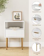Nightstand,Morden Bedside Table with Gold Frame,Small White Night Stand,End Table,Bedside Furniture,Side Table with Drawer and Shelf for Bedroom,Living Room (1Drawer, White) - Image 7