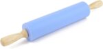Silicone Rolling Pin Non Stick Surface Wooden Handle (Blue) - Image 4