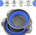 Blue Round Silicone Collapsible Colander – Silicone Round Kitchen Strainers with Plastic Handles Foldable Small Kitchen Strainer Perfect for Draining Pasta Vegetable and Fruit - Image 4