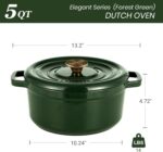 Overmont Enameled Cast Iron Dutch Oven - 5QT Pot with Lid Cookbook & Cotton Potholders - Heavy-Duty Cookware for Braising, Stews, Roasting, Bread Baking moss - Image 7