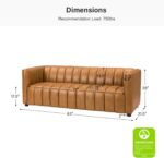 HULALA HOME 83" Genuine Leather Sofa with Channel Tufted Design, 3-Seater Sofa for Living Room Bedroom, Modern Oversized Couch with Wood Legs, Camel - Image 3