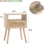 MaxSmeo Modern Nightstand Rattan Side End Table with Storage, for Living Room, Bedroom and Small Spaces, Accent Bedside Farmhouse Tables with Solid Wood Legs, Easy Assembly (Natural Walnut) - Image 4