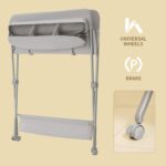 KARAOK Baby Changing Table with Wheels, Portable Diaper Changing Station with 4-Level Height Adjustment & Storage Rack for Newborn, Infant(Light Grey) - Image 3