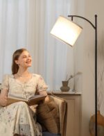 Ambimall 60" Floor Lamps for Living Room with 3 Color Temperatures Bulb & Adjustable Linen Shade, Tall Lamp for Living Room Bedroom Office Classroom Dorm Room(9W Bulb Included) - Image 5