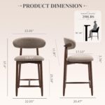 COLAMY Counter Height Bar Stools Set of 2, Kitchen Bar Stools with Back, Mid Century Modern Upholstered, with Wood Legs for Kitchen Island Dining Room, Camel - Image 3