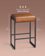 VASAGLE EKHO Collection - Bar Stools Set of 2, Counter Height Bar Stools, Synthetic Leather with Stitching, Mid-Century Modern Counter Stools, 26-Inch Tall, Kichen Home Bar Dining Room, Caramel Brown - Image 3