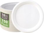 Vplus 150 Pack Compostable Disposable Paper Plates 10.25 inch Super Strong Paper Plates 100% Bagasse Natural Biodegradable Eco-Friendly Sugarcane(white) - Image 2