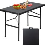 Folding Event Table, Heavy Duty Picnic Table Indoor Outdoor Camping, 4FT Portable w Handle Lock for Banquet, Black - Image 2
