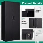 Letaya Metal Storage Cabinets Locker with Lock Door, 72'' Clothing Coat Steel Storage Freestanding Wardrobe for Office, Home, School, Employee,Gym,Fire Department (Black) - Image 6