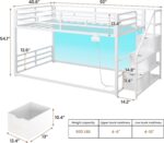 ADORNEVE Low Bunk Bed Twin Over Twin with Stairs, Storage Drawers & Shelves, RGB LED Lights Metal Floor Bunk with Power Outlet, Full-Length Guardrail & Metal Slats, for Small Space, Kids, White - Image 8