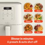bella 4Qt Slim Air Fryer, Fits-anywhere™ Kitchenware, EverGood™ Ceramic Nonstick Coating, Adjustable Temperature, 6 Preset Cooking Options, 60 Min Auto Shutoff w Audible Tone, 3.3lb Capacity, Oatmilk - Image 6