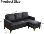 EBELLO Sectional Sofa Couch, L Shaped Couch Faux Leather with Reversible Chaise, Lounge Sofa for Living Room Apartment Small Space, Black - Image 3