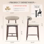 COLAMY Counter Height Bar Stools Set of 3, Kitchen Bar Stools with Back, Mid Century Modern Upholstered, with Wood Legs for Kitchen Island Dining Room Bar, Beige - Image 3