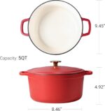 CAROTE Enameled Cast Iron Dutch Oven Pot with Lid, Enameled Dutch Oven for Sourdough Bread Baking, Braising, Stews, Dual Handles, Heavy-Duty Cast Iron Pot, 5QT, Red - Image 3