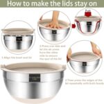 Umite Chef Mixing Bowls with Airtight Lids, 6 piece Stainless Steel Metal Nesting Storage Bowls, Non-Slip Bottoms Size 7, 3.5, 2.5, 2.0,1.5, 1QT, Great for Mixing & Serving (Khaki) - Image 6