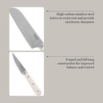 MARTHA STEWART Eastwalk 14 Piece High Carbon Stainless Steel Cutlery Kitchen Knife Block Set w/ABS Triple Riveted Forged Handle Acacia Wood Block - Linen White - Image 5