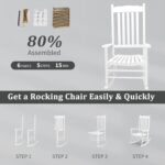 Outvita Outdoor Rocking Chair, Solid Wood High Back Rocker, All Weather Lounge Chair for Porch Patio Fire Pit Garden Backyard Deck Indoor, Wave Shape, White - Image 9