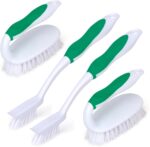 Scrub Brush Set, 4 Pack Deep Cleaning Brush Kit - 2 Scrub Brush, 2 Tile & Grout Brush with Built-in Scraper, Household Commercial Scrubber for Floor, Shower, Pool Wall, Tub (Green) - Image 2