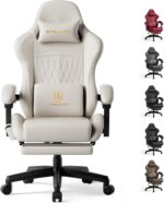 GTPLAYER Gaming Chair with Speakers, Video Game Chairs with Footrest, PC Gamer Chairs for Adults - Padded High Back Ergonomic Reclining Silla Gamer, Linkage Armrest, Ace Pro, Ivory New - Image 2