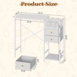 White Vanity Desk with 2 Fabirc Drawers, 9 Compartments, 35.5" Makeup Table with Diversified Storage Small Vanity Without Mirror & Stool, Storage Shelves Girls Dressing Table for Bedroom - Image 10