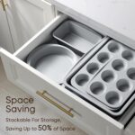 CAROTE 9-Piece Nonstick Stackable Baking Pans Set - Bakeware Sets Including Cookie Sheets for Baking, Muffin Pan, Bread Pan, Cake pan, Loaf Pan, Roasting Pan, Gray & Blue - Image 8