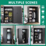 Letaya Metal Storage Cabinets Locker with Lock Door, 72'' Clothing Coat Steel Storage Freestanding Wardrobe for Office, Home, School, Employee,Gym,Fire Department (Black) - Image 8