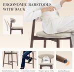COLAMY Counter Height Bar Stools Set of 3, Kitchen Bar Stools with Back, Mid Century Modern Upholstered, with Wood Legs for Kitchen Island Dining Room Bar, Beige - Image 6