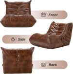 Hobestluk Giant Bean Bag Chair Lazy Floor Sofa, Memory Foam Fireside Sofa for Adults, Big Beanbag Faux Leather Armless Chair for Living Room Bedroom Dorm Office (Brown, Single) - Image 9