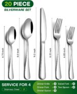 20 Piece Silverware Set, Stainless Steel Flatware Set for 4 Food Grade Cutlery Utensil Set Include Knife Fork Spoon Mirror Polished Dishwasher Safe - Image 3