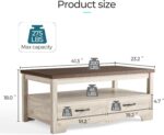 LINSY HOME Farmhouse Coffee Table with Storage, Wood Coffee Table for Living Room, Open Display Area and Storage Drawers with Metal Handles, Chic Style with Curved Base. Oak and Brown - Image 4