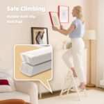 HillhutApex 2 Step Ladder, Lightweight Portable 2 Step Stool with Anti-Slip Wide Pedal, 330lbs Capacity Aluminum Ladder for Household,Office,Library(White) - Image 3