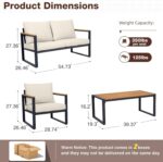 Patio Furniture Set, 4 Pieces Outdoor Patio Furniture with Coffee Table Set, Metal Patio Conversation Sets with Washable and High-Resiliency Sponge Cushions, Upgarded Beige - Image 3