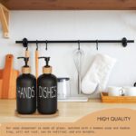 Glass Soap Dispenser Set. Hand and Dish with Bamboo Tray. Vintage Pump for Kitchen Sink Bathroom. Stylish Permanent Labels (Matte Black) - Image 5