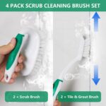 Scrub Brush Set, 4 Pack Deep Cleaning Brush Kit - 2 Scrub Brush, 2 Tile & Grout Brush with Built-in Scraper, Household Commercial Scrubber for Floor, Shower, Pool Wall, Tub (Green) - Image 3