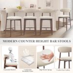 COLAMY Counter Height Bar Stools Set of 3, Kitchen Bar Stools with Back, Mid Century Modern Upholstered, with Wood Legs for Kitchen Island Dining Room Bar, Beige - Image 5