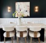 HNY Mid Century Modern Dining Chairs Set of 6, Farmhouse Linen Fabric Upholstered Accent Curved Backrest Kitchen Chairs, with Hardwood Frame, Beige, Linen - Image 2