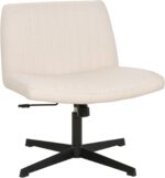 FDW Criss Cross Chair Armless Cross Legged Office Desk Chair Adjustable Swivel Ergonomic Desk Chair No Wheels U Shaped Backrest with Wide Seat Native Sponge Computer Task Vanity Chair for Home Office - Image 2