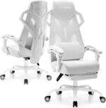 GTRACING Gaming Chair, Computer Chair with Mesh Back, Ergonomic Game Chair with Footrest, Reclining Game Chair with Adjustable Headrest and Lumbar Support for Gaming and Office (White) - Image 2