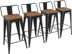 Yongchuang 24" Metal Barstools Set of 4 Counter Bar Stools with Wood Top Low Back Matte Black - Image 2