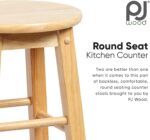PJ Wood 29 Inch Tall Classic Round Seat Kitchen Counter Bar Stools 2 Pack with 4 Square Legs for Homes, Dining Spaces, and Bars, Natural - Image 5