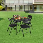 FurnitureR Square Folding Card Table 33.9 inch, Multi-Functional Table Foldable Portable for Indoor Outdoor Dining Panic, PVC Tabletop, Metal Frame, No Assembly Required, Black - Image 5