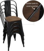 Yaheetech 18 Inch Classic Iron Metal Dining Chair with Wood Top/Seat Indoor-Outdoor Use Chic Dining Bistro Cafe Side Barstool Bar Chair Coffee Chair Set of 4 Black - Image 7