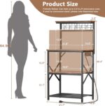 Furologee Kitchen Bakers Rack with Power Outlet, Microwave Oven Stand with Storage 4 Tiers, Coffee Bar Table with 6 S Hooks, Kitchen Storage Shelf Rack for Spices, Pots, Rustic Brown - Image 5
