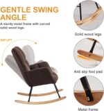 Nursery Rocking Chair, Teddy Fabric Upholstered Glider Rocker with High Backrest, Modern Rocking Accent Chairs Comfy Side Chair for Nursery, Bedroom, Living Room (Brown) - Image 5