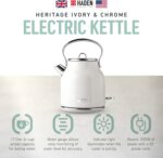Haden Heritage 1.7 Liter Stainless Steel Electric Kettle, Hot Water Kettle with 360-Degree Base and Auto Shutoff, Ivory & Chrome - Image 3