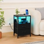 Yoobure Nightstand with Charging Station, LED Night Stand with Fabric Drawers and Storage Shelf for Bedroom, Nightstands Bedside Tables with USB Ports & Outlets, Small Night Stands, Bed Side Table - Image 10