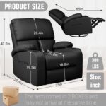 Rocking Recliner Chair, Massage Rocker Recliner Chair with Vibration Massage and Heat, 360° Swivel Faux Leather Chairs, Living Room, Bedroom, Nursery, RV, Black - Image 4